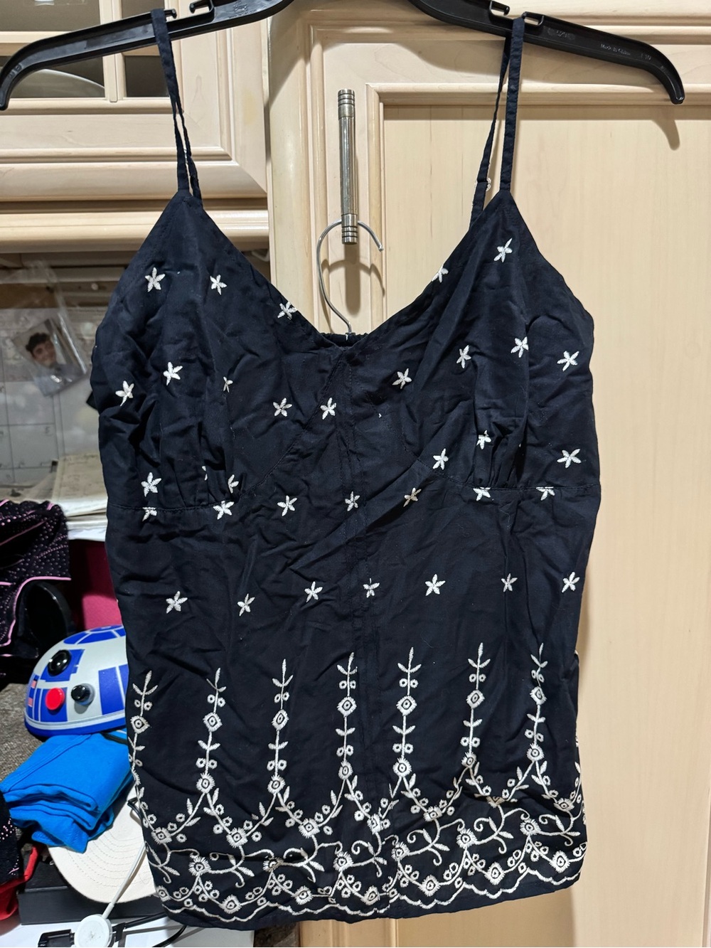 Black Embroidered Spaghetti-Strap Camisole